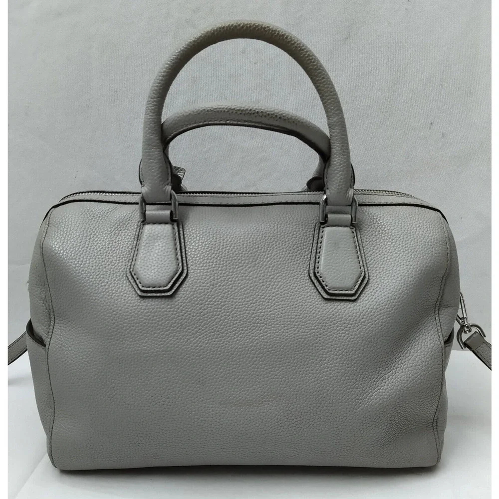 Michael Kors Mercer Gray Pebbled Leather Double Handles Zipper Satchel Bag